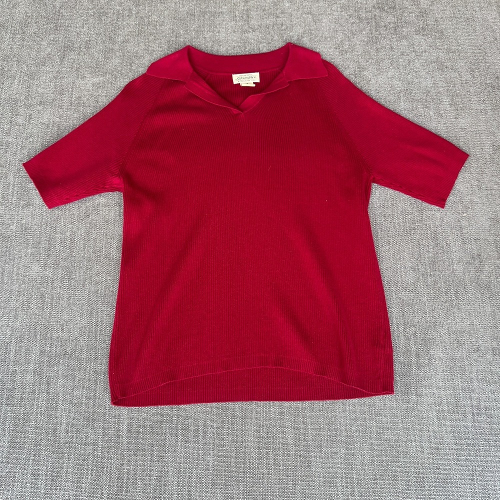 St. John's Bay Polo Sweater Womens Size 1X Red Ribbed Knit Short Sleeve Pullover